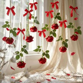 8 Set Valentine's Day Garland, Rose Decoration, Artificial Floral Hanging Flower with Bows Garland Ceiling Decor with Hooks Jute Rope Fishing Line for Wedding, Romantic Decoration(Pink) in Saudi Arabia