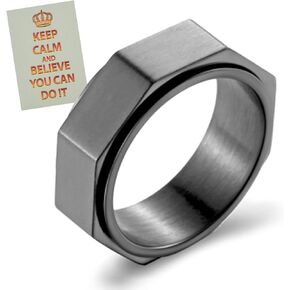 LYTTMAB خاتم سداسي فضي للرجال، حلقة دوارة 8 مم، حلقة تململ للرجال خاتم القلق in Kuwait