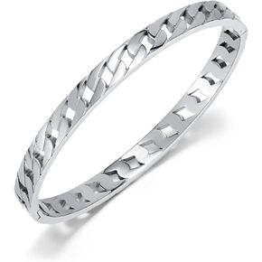 Rockyu Women's Silver Chain Bangle Hypoallergenic Stainless Steel Openwork Bracelet Stylish Accessory Birthday Gift in Kuwait