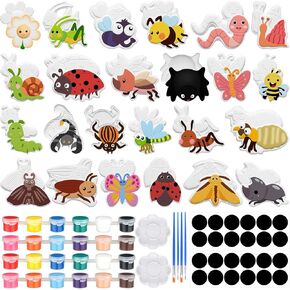 Simgoing 24 Sets Spring Kids Arts and Crafts Set Ceramic Painting Kit Unpainted Paintable Ceramics with 24 Magnet 4 Brushes and 2 Palette, Paint Your Own DIY Figurines for Toddler Boys Girls in Kuwait