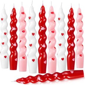 12 Pcs Valentine Taper Candles 10 Inch Tall Unscented Heart Candles Stick Valentine Gifts Holiday Decor for Dinner, Party, Wedding, Anniversary(Red,Pink,White,Heart) in Kuwait