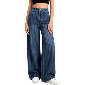 Women's Striped Jeans Mid Rise Barrel Baggy Jeans 90S Vintage Wide Leg Casual Denim Pants in Kuwait