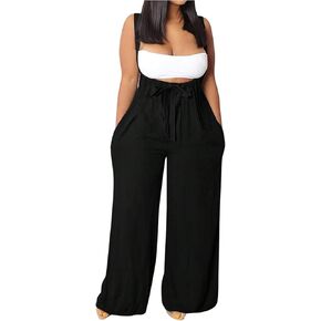 OYOANGLE Women's Plus Size Sleeveless Tie Front Wide Leg Long Pants Jumpsuits Baggy Overalls with Pockets in Saudi Arabia