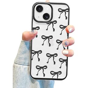 Jusy Compatible with iPhone XR Bow Phone Case, Cute Clear Ribbon Bowknot Pattern Aesthetic Soft TPU Transparent Cases Protective Phone Cover for Women Girly - Pink in Kuwait