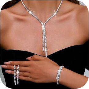 Harry and Henry Wedding Jewelry Set for Women Elegant Rhinestone Crystal Necklace Earrings Set Prom Party Formal Occasions Christmas Gifts in Saudi Arabia