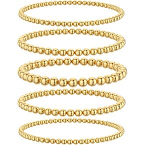 18K Gold Beaded Bracelet, Stainless Steel Ball Chain, Multi-Strand Design, Fashion Jewelry for Women Set for Gifts in Saudi Arabia