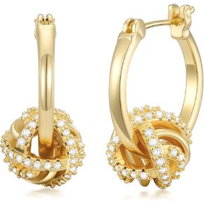 أقراط دائرية مطلية بالذهب عيار 14 قيراط للنساء أقراط مطلية بالذهب للنساء حلق بعقدة ذهبية للنساء أقراط دوارة مضادة للحساسية بتصميم عقدة حب أنيقة متدلية in Kuwait