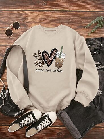 Sweatshirts Graphic for Women Cute Heart Print Crew Neck Long Sleeve Tops Fall Winter Hoodies Y2k Trendy Clothes in Saudi Arabia