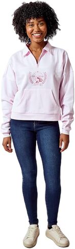 Bioworld Hello Kitty Embroidered Character Art Women's Cradle Pink Long Sleeve Quarter Zip Sweatshirt in Saudi Arabia