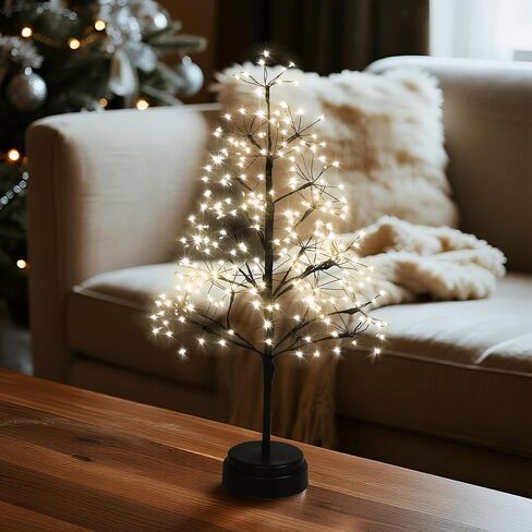 17.7 بوصة 250LED مصباح شجرة خرافية اصطناعية شجرة بونساي أضواء ديكور الغرفة جمالية تعمل بالبطارية مؤقت للهالوين ديكور أسود للمنزل والحفلات وغرفة النوم ورف الطاولة وتوهج أبيض دافئ in Saudi Arabia