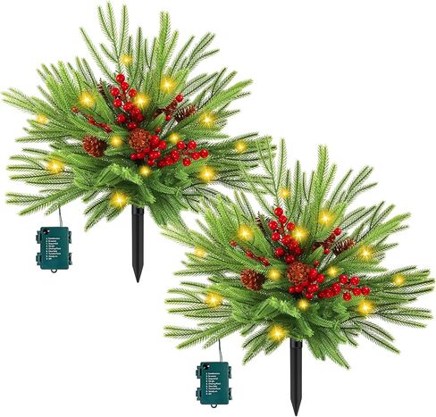 2 حزمة 24 "الصنوبر الاصطناعي نورفولك شجرة عيد الميلاد حشو جرة مع أضواء، مضاءة حشو زارع عيد الميلاد في الهواء الطلق مع مخاريط الصنوبر والتوت الأحمر للشرفة، جرة، حديقة، فناء وديكور عطلة in Kuwait