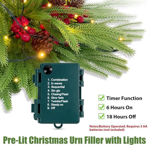 2 حزمة 24 "الصنوبر الاصطناعي نورفولك شجرة عيد الميلاد حشو جرة مع أضواء، مضاءة حشو زارع عيد الميلاد في الهواء الطلق مع مخاريط الصنوبر والتوت الأحمر للشرفة، جرة، حديقة، فناء وديكور عطلة in Kuwait