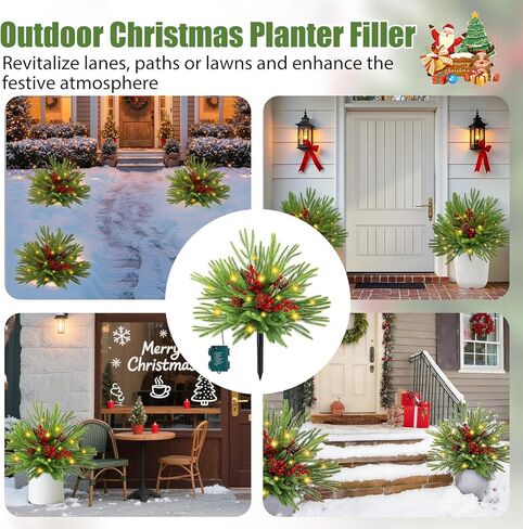 2 حزمة 24 "الصنوبر الاصطناعي نورفولك شجرة عيد الميلاد حشو جرة مع أضواء، مضاءة حشو زارع عيد الميلاد في الهواء الطلق مع مخاريط الصنوبر والتوت الأحمر للشرفة، جرة، حديقة، فناء وديكور عطلة in Kuwait