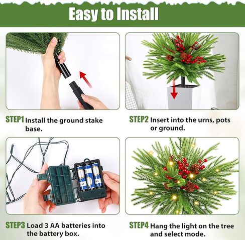 2 حزمة 24 "الصنوبر الاصطناعي نورفولك شجرة عيد الميلاد حشو جرة مع أضواء، مضاءة حشو زارع عيد الميلاد في الهواء الطلق مع مخاريط الصنوبر والتوت الأحمر للشرفة، جرة، حديقة، فناء وديكور عطلة in Kuwait