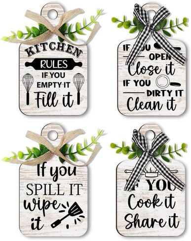 PH PandaHall 4 Styles Kitchen Rules Wooden Sign, Wall Decor Eat Wood Cutting Board Sign Farmhouse Tiered Tray with Hemp Rope Hanging Wall Decor for Home Kitchen Dining Living Room Bar Table Decoration in Saudi Arabia