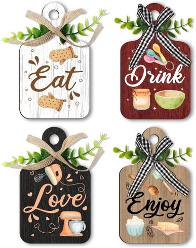 PH PandaHall 4 Styles Kitchen Rules Wooden Sign, Wall Decor Eat Wood Cutting Board Sign Farmhouse Tiered Tray with Hemp Rope Hanging Wall Decor for Home Kitchen Dining Living Room Bar Table Decoration in Saudi Arabia