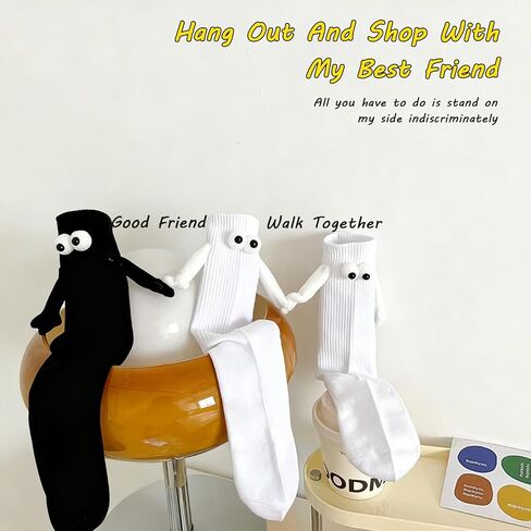 2 Pairs Magnetic Holding Hands Socks, Novelty Best Friend 3D Socks, Funny Gifts for Women & Men, Teens, Couples, Friends in Saudi Arabia