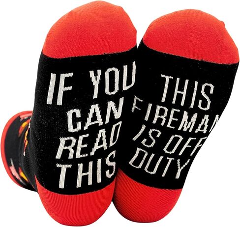 InnoBeta Firefighter Gifts for Men, Fireman Socks for Men Women, One Size Crew Socks - If You Can Read This, This Fireman Is Off Duty in Saudi Arabia