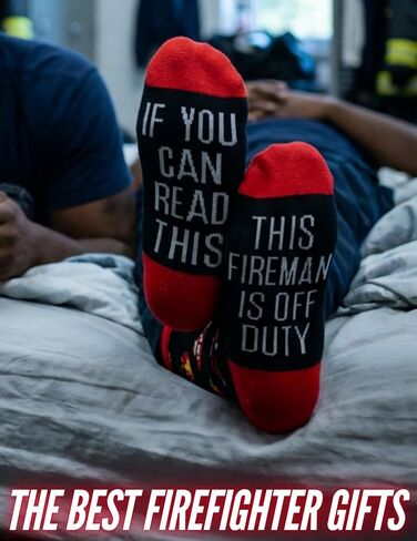 InnoBeta Firefighter Gifts for Men, Fireman Socks for Men Women, One Size Crew Socks - If You Can Read This, This Fireman Is Off Duty in Saudi Arabia