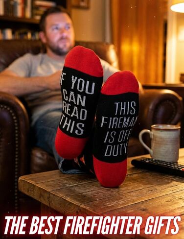 InnoBeta Firefighter Gifts for Men, Fireman Socks for Men Women, One Size Crew Socks - If You Can Read This, This Fireman Is Off Duty in Saudi Arabia