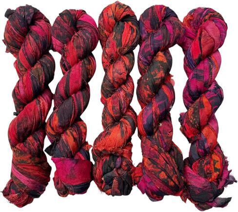 Maker's Craft Hand Tye Dyed Recycled Sari Silk Ribbon Yarn 50 Yards 100 Grams for DIY Knitting, Christmas Decorations, Gift Wrapping, Wall Hangings, Jewelry Makings in Kuwait