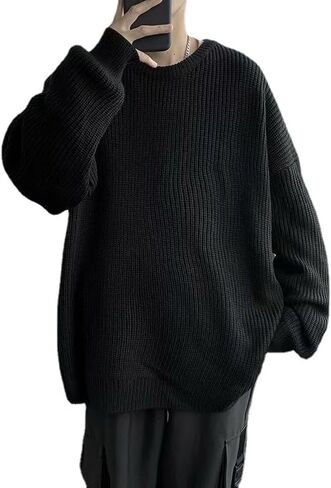 رجل خمر سترة كروشيه الأساسية Crewneck محبوك البلوزات الجرونج Harajuku كنزة بمقاس كبير البلوزات بلوزات in Saudi Arabia