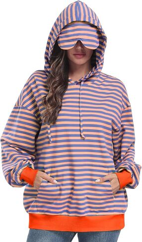 SeSe Code Hoodie With Eye Mask Striped Airplane Travel Womens Mens Oversized Sweatshirt Sleep Pullover Color Block in Saudi Arabia