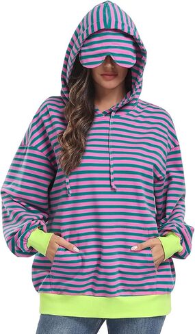 SeSe Code Hoodie With Eye Mask Striped Airplane Travel Womens Mens Oversized Sweatshirt Sleep Pullover Color Block in Saudi Arabia