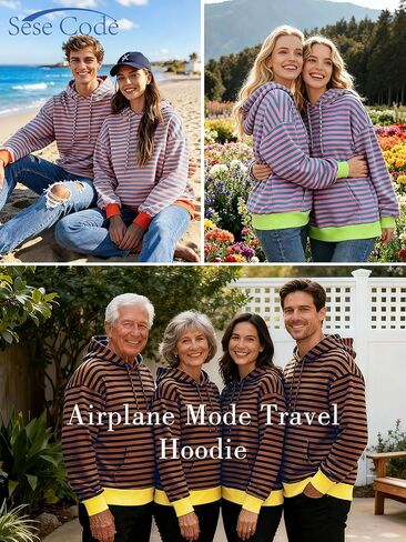 SeSe Code Hoodie With Eye Mask Striped Airplane Travel Womens Mens Oversized Sweatshirt Sleep Pullover Color Block in Saudi Arabia