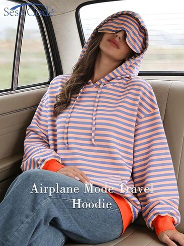 SeSe Code Hoodie With Eye Mask Striped Airplane Travel Womens Mens Oversized Sweatshirt Sleep Pullover Color Block in Saudi Arabia