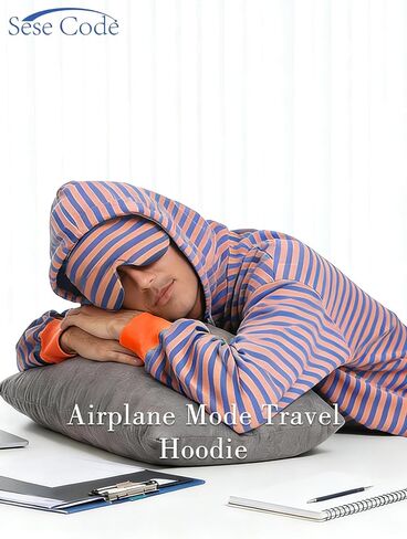 SeSe Code Hoodie With Eye Mask Striped Airplane Travel Womens Mens Oversized Sweatshirt Sleep Pullover Color Block in Saudi Arabia