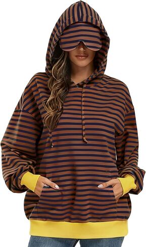 SeSe Code Hoodie With Eye Mask Striped Airplane Travel Womens Mens Oversized Sweatshirt Sleep Pullover Color Block in Saudi Arabia