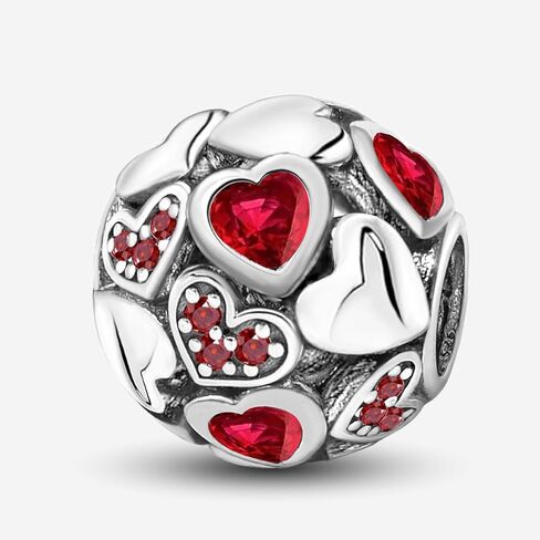 1 PC Fashionable Silver Red Love Series Beads Pendant Ball Suitable for DIY Women's Jewelry in Saudi Arabia