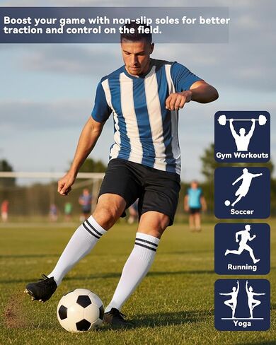 Cuffbow 4 Pairs Knee High Socks with Grips for Men Women Striped Non Slip Grip Socks for Soccer Training Football Workout Yoga Pilates Nursing in Saudi Arabia