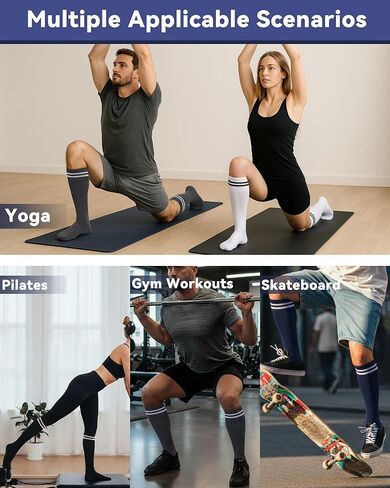 Cuffbow 4 Pairs Knee High Socks with Grips for Men Women Striped Non Slip Grip Socks for Soccer Training Football Workout Yoga Pilates Nursing in Saudi Arabia