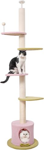Max & Marlow Cat Tree Floor to Ceiling Cat Tower Height 95-108" Adjustable Kitten Tree Tall Climbing Tree with Carpet Scratching Post and Mat Cat Pole for Indoor Cats,Dark Brown in Kuwait