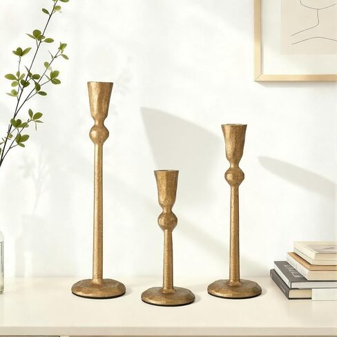 Set of 3 Antique Black Taper Candle Holders Cast Iron Candlestick Holder for Table Centerpieces Wedding Holiday Decor Vintage Decorative Candelabra Style Candle Stick Stand in Saudi Arabia