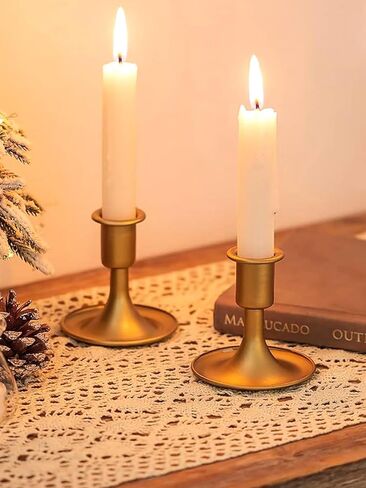 Set of 2 Gold Taper Candle Holders, Candlestick Holders Taper Candle Holders for Table Centerpiece, Candle Stick Holder Bulk for Wedding Reception, Festive Christmas Mantel Decoration in Saudi Arabia
