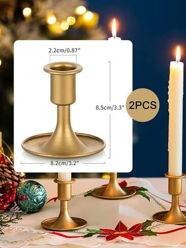 Set of 2 Gold Taper Candle Holders, Candlestick Holders Taper Candle Holders for Table Centerpiece, Candle Stick Holder Bulk for Wedding Reception, Festive Christmas Mantel Decoration in Saudi Arabia