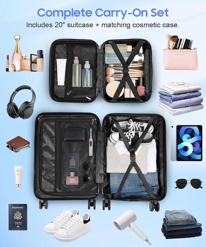20 Inch Carry On Luggage 22x14x9 Airline Approved, Expandable Hard Shell Carry On Suitcase with Spinner Wheels, TSA Lock, Cosmetic Case Included in Saudi Arabia