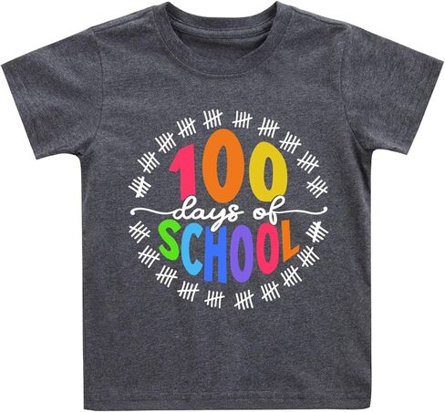 قميص للأطفال الصغار الأولاد والبنات 100 يوم من المدرسة، تي شيرت مضحك للأطفال بمناسبة العودة إلى المدرسة، 2T in Kuwait