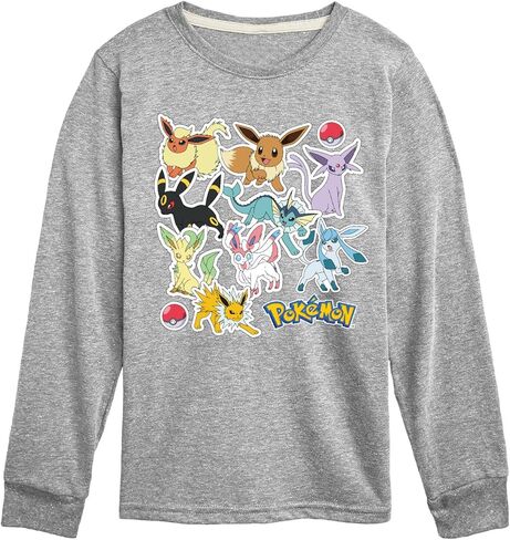 HYBRID APPAREL - Pokémon - ملصقات Eevee Evolution - تي شيرت برسومات شبابية بأكمام طويلة - مقاس صغير رياضي منقط in Saudi Arabia