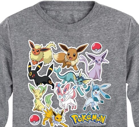 HYBRID APPAREL - Pokémon - ملصقات Eevee Evolution - تي شيرت برسومات شبابية بأكمام طويلة - مقاس صغير رياضي منقط in Saudi Arabia