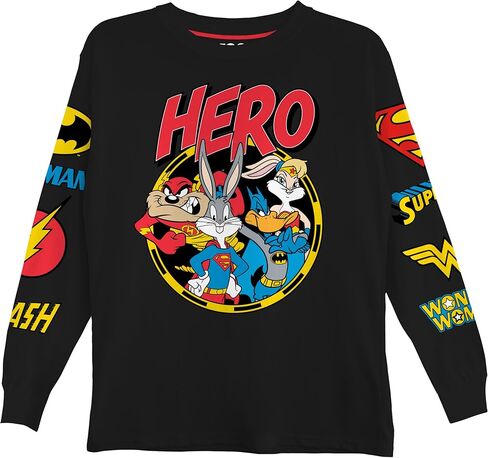تي شيرت DC Comics Boys Superman Super Hero طويل الأكمام، لوني تونز للأولاد الصغار والكبار مقاسات 4-20 in Saudi Arabia