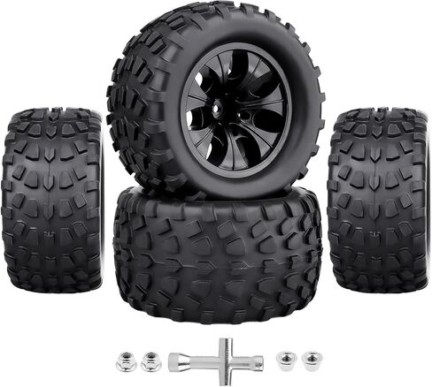 عجلات وإطارات سداسية 12 مم من HobbyPark لشاحنات بمقياس 1/10 متوافقة مع Traxxas Rustler Stampede Hoss 2wd 4x4 Vxl بدون فرشاة Redcat Volcano Pro (حواف سوداء ملتصقة مسبقًا) in Saudi Arabia