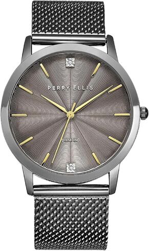 Perry Ellis Slim Diamond Men’s Watch – Round Blue Dial, Silver Alloy Mesh Band, Water-Resistant Analog in Saudi Arabia