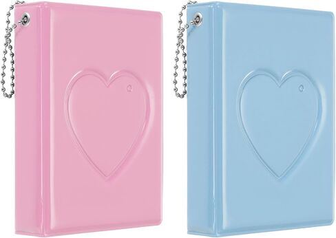 ألبوم صغير Kpop Photocard مقاس 3 بوصة مع 32 جيبًا ورف كتب صغير وكتاب حامل صور قلب الحب للمجموعة 2 حزمة، وردي أزرق in Saudi Arabia