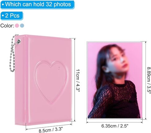 ألبوم صغير Kpop Photocard مقاس 3 بوصة مع 32 جيبًا ورف كتب صغير وكتاب حامل صور قلب الحب للمجموعة 2 حزمة، وردي أزرق in Saudi Arabia