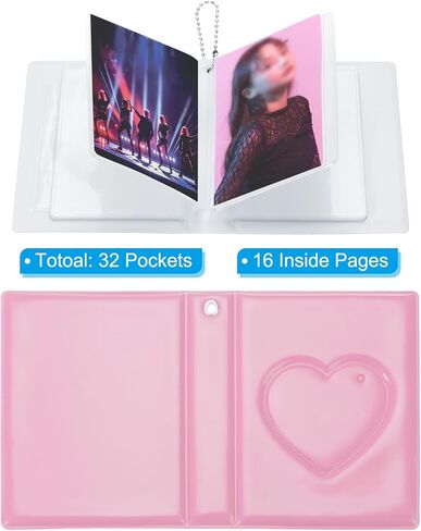 ألبوم صغير Kpop Photocard مقاس 3 بوصة مع 32 جيبًا ورف كتب صغير وكتاب حامل صور قلب الحب للمجموعة 2 حزمة، وردي أزرق in Saudi Arabia