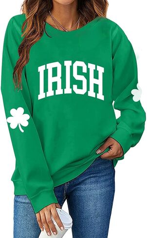 St. Patrick's Day Sweatshirt for Women Lucky Shamrock Long Sleeve Irish Shirt Ireland Pullover Tops in Saudi Arabia